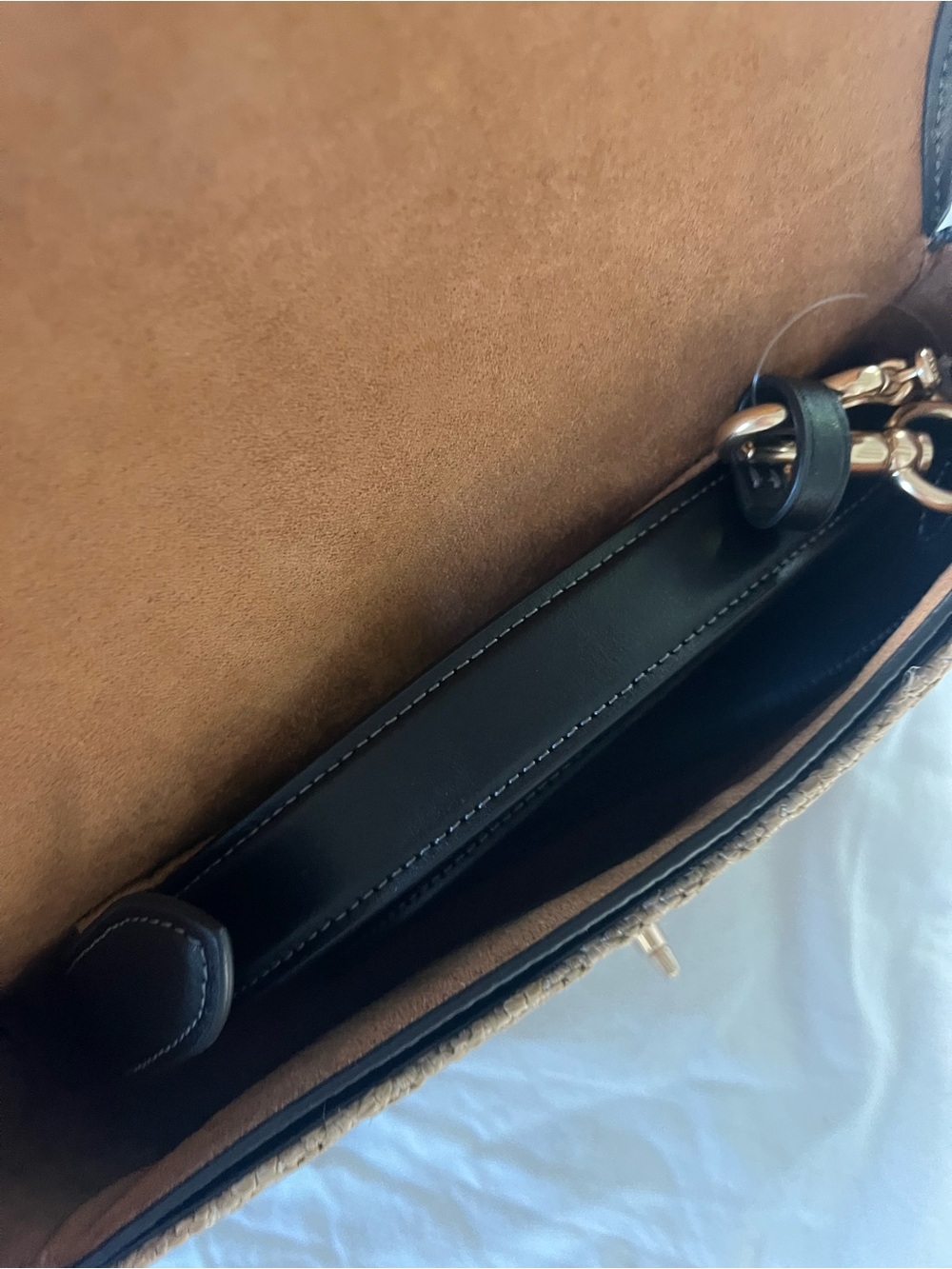 Coach Natural Straw and Black Leather Shoulder Bag with Gold Hardware - Picture 3 of 6